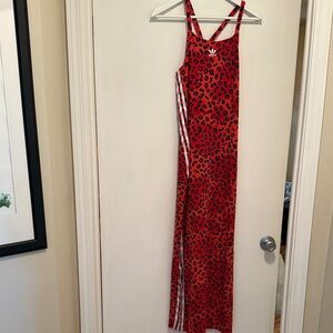 Adidas Red Leopard Print Maxi Dress